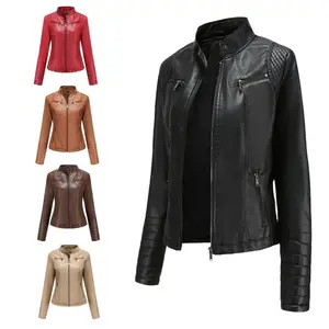 2025 Trendy Fashion Women's Black Faux Leather Biker Jacket PU Motorcycle Rider Coat Can be used with raincoat