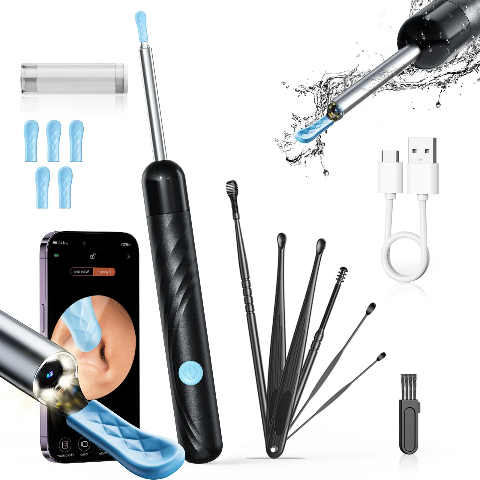 [DealsForYouDays] Wireless Earwax Remover Tool with 1080P HD Camera, 6-Piece Silicone Ear Spoons Set, Rechargeable USB Dual Power, Earpick Flashlight, Safe Gentle Ear Cleaning Kit