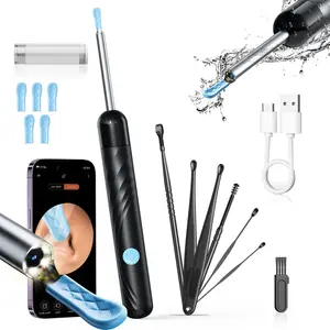 [SummerVibes]1080P HD EarWax Removal Tool with Camera 6 Ear Spoons Set Rechargeable USB Battery Dual Power Safe Ear Care Gentle Round Handle Version