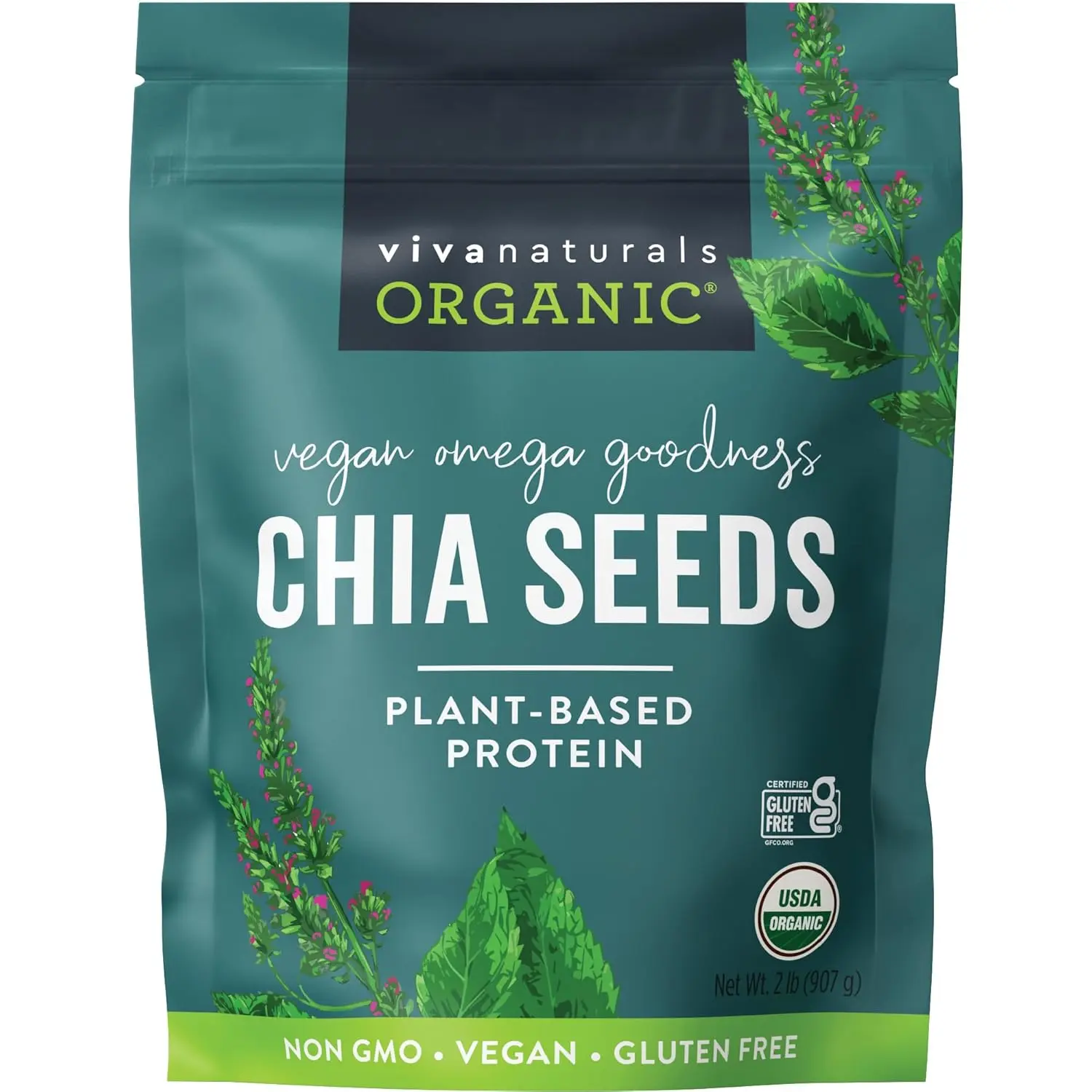 Viva Naturals Organic Chia Seeds, 1 lb, 16 Oz – Plant-Based Omega-3 and Vegan Protein, Gluten Free & Non-GMO, Perfect for Smoothies, Salads & Chia Pudding