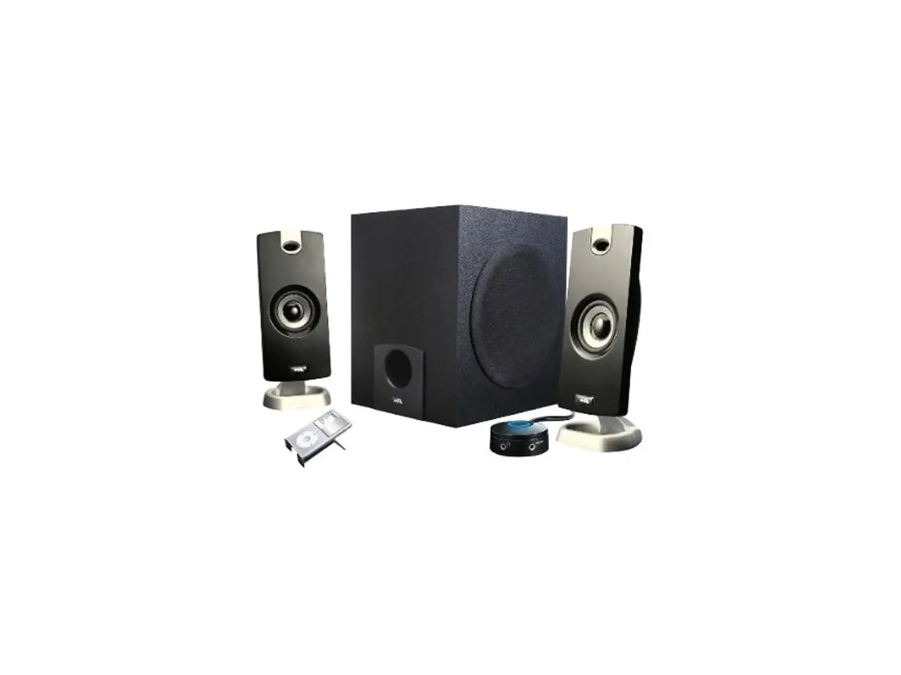 Cyber Acoustics CA-3090 9 Watts total RMS 2.1 3 Piece Flat Panel Design Subwoofer & Satellite Speaker System Cyber Acoustics CA-3090 9 Watts total RMS 2.1 3 Piece Flat Panel Design Subwoofer & Satellite Speaker System