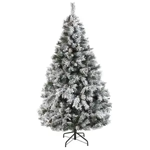 6' Flocked White River Mountain Pine Synthetic Christmas Tree, Fluffy Flocked Effect, with Pinecones, Holiday Accents Decoration for Home Festive Use