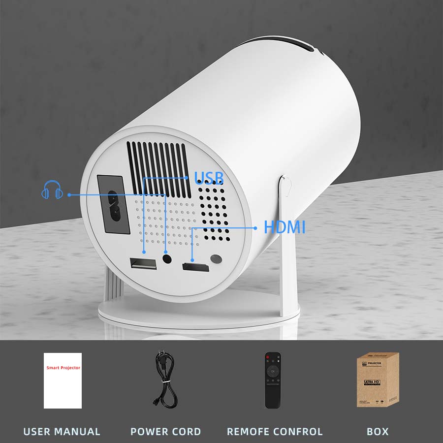 XBJ Mini projector, with Android system built in, equipped with Wifi and Bluetooth functions, supporting keystone correction and 4K decoding, 180-degree rotation, short-throw projector. For home/outdoor use BLACK FRIDAY