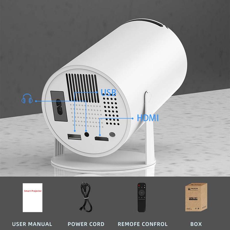 XBJ Mini projector, with Android system built in, equipped with Wifi and Bluetooth functions, supporting keystone correction and 4K decoding, 180-degree rotation, short-throw projector. For home/outdoor use BLACK FRIDAY