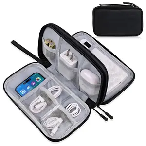 Electronic Accessories Storage Bag, Portable Waterproof Travel Cable Organizer, Double Layer All-in-One Carry Case for Cables, Chargers & Power Banks