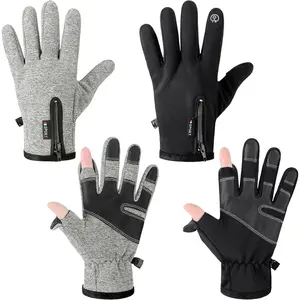 2 Pairs Windproof Waterproof Fingerless Gloves Winter Touchscreen Gloves Men Cold Weather Cycling Supplies