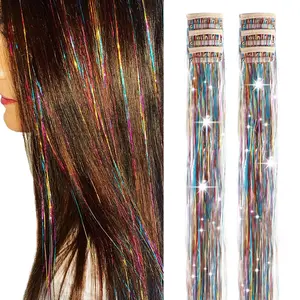 Rainbow Hair Tinsel Pack of 6Pcs Clip in Hair Tinsel 20Inch Glitter Tinsel Hair Extensions, Festival Tinsel Fairy Hair Extension Party Dazzle Hair Accessories Strands Kit (6Pcs,Rainbow#)