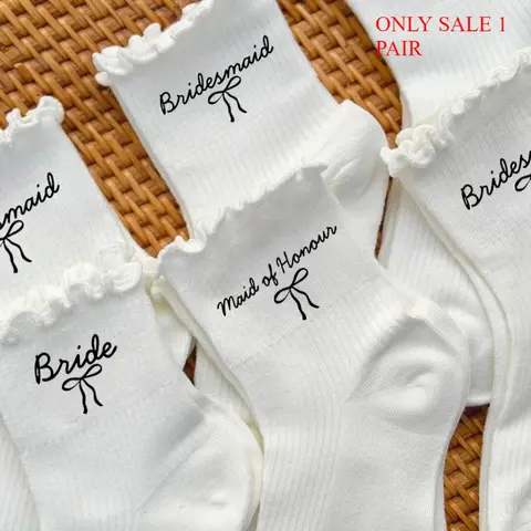Team Bride White Socks for Wedding Day, Bridesmaid & Maid of Honor Gifts from Bride, Bridal Shower Party Favors Women