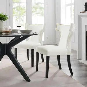 Modway Curve Performance Velvet Dining Chairs - Set of 2 in White