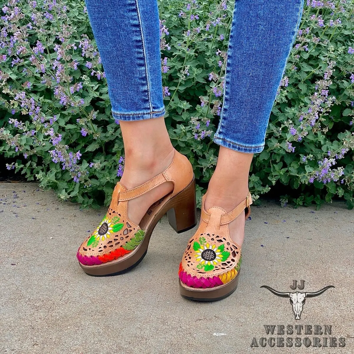 Women's Huaraches Mexicanos Tacon Laser Girasol Laser Cut Sunflower Heel Sandals - Footwear Girl Comfort everyday wear