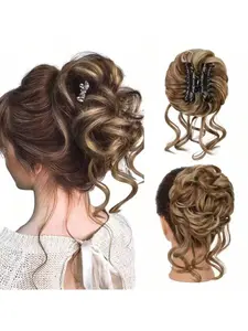 Messy updo hair extensions, wavy curls, synthetic updo hair ties, ponytail extensions, Synthetic Curly Hair, suitable for women's everyday wear, parties, and gatherings.
