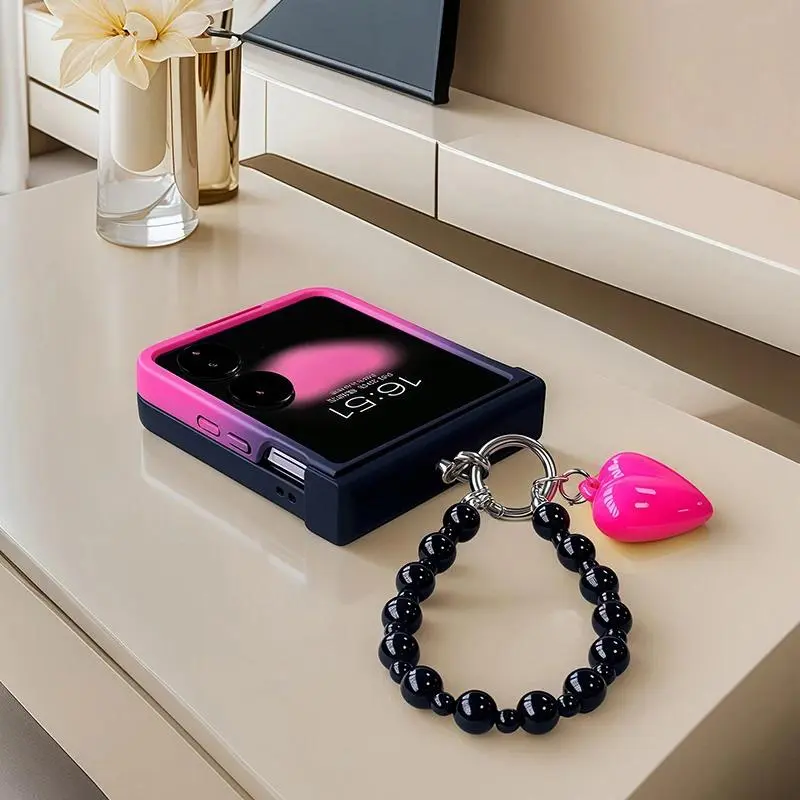 Black Rose Gradient Chain Hinge Mobile Phone Case, Accessories for Samsung Galaxy Z Flip 4/5/6/7, Motorola Razr 50/60 Ultra, Xiaomi Mix Flip 2 (Gradient Look for Razr Models)