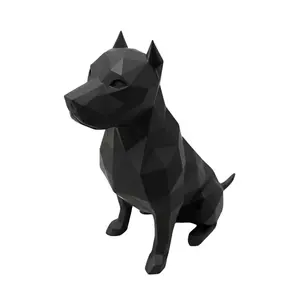 Geometric Pitbull Figurine 4 Inch Modern Home Décor Black Low-Poly Dog Statue for Pitbull Lovers Office Desk Bookshelf Accent