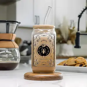 16oz Glass Cup with Straw & Lid, Reusable Glass Cup, Vintage Glass Cup, Drinking Glasses, Drinking Cup for Home Office Use, Perfect Gift for Coffee Lovers, Mom, Family and Friends, Drinkware