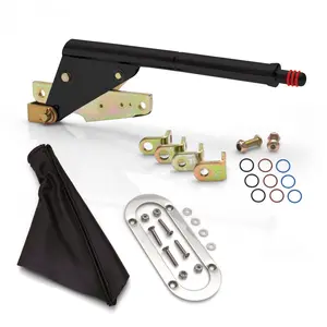 American Shifter  Floor Mount Black Emergency Parking Brake, Black Boot & Silver Trim Ring