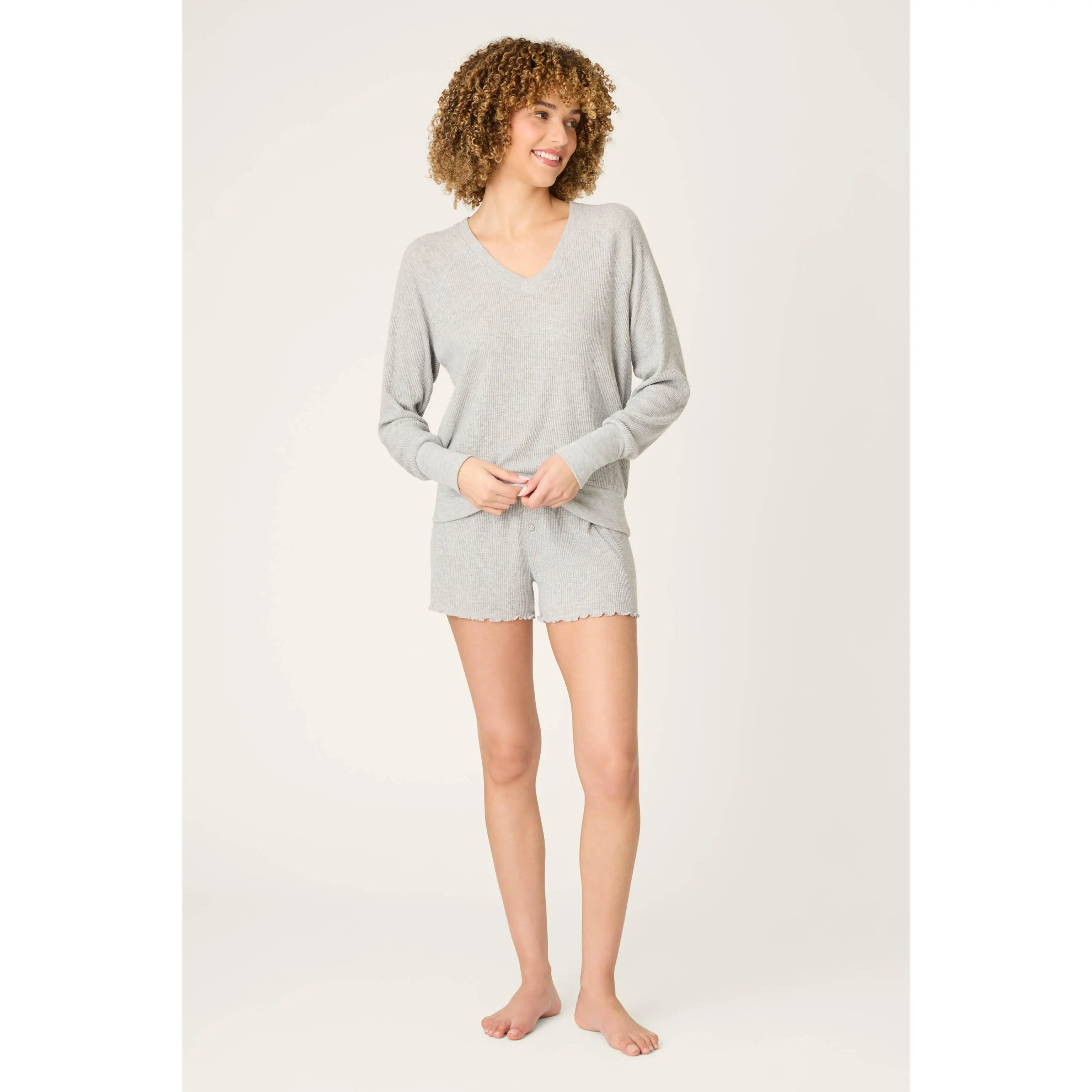 Textured Essentials Heather Grey Short Lounge Set