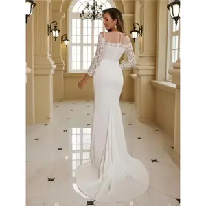 Elegant K66 Style Gown for Women - V-Neck, Long Sleeve, Solid Color Jersey Material, Perfect for Weddings and Formal Events, Wedding Dresses Collar Fabric Womenswear Comfort Polyester Chic White Basic Minimalist Bridal Outfit