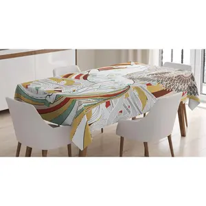 Unicorn Tablecloth, Pop Art Culture Graphic of Unicorn Pegasus Wings on Spiral Backdrop Retro Art, Rectangular Table Cover for Dining Room Kitchen Decor, 60" X 90", Multicolor