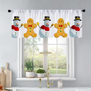 1Pc Christmas And New Year Printed Kitchen Curtains Christmas Snowman And Gingerbread Curtains Curtain Valance Living Room Bedroom Bathroom Home Decor 54X18 Inch Window Curtain