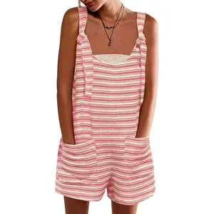 Imily Bela Womens Summer Casual Sleeveless Romper Loose Striped Tied Shorts Overalls Jumpsuit with Pockets 2025 Clothes