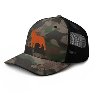 RIVEMUG NG Camo French Bulldog Embroidered Curved Bill Camouflage Trucker Hat Low Crown Adjustable Frenchie Bulldog Cap