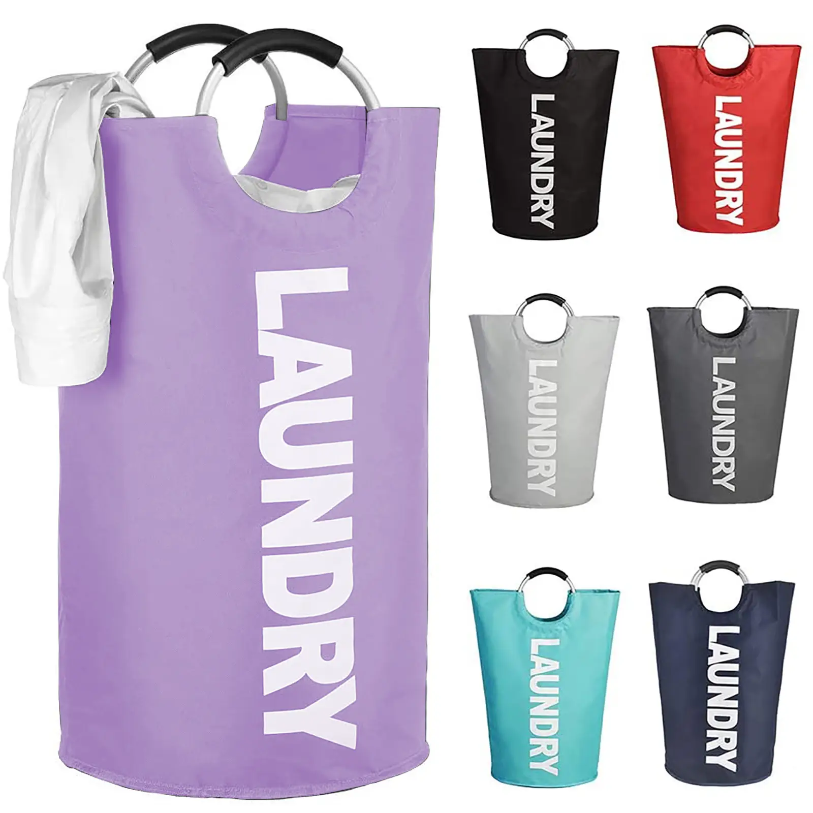 90L Large Collapsible Laundry Basket with Padded Handles, Heavy Duty Oxford Fabric Laundry Hamper Tall Laundry Bag Foldable Laundry Bin Clothes Storag