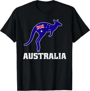 100%cotton Australian Kangaroo Australia Flag Aussie Souvenir T-Shirt