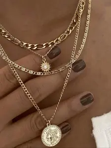 Bohemian Multi-Style Women's Trendy Charms Necklace, Artificial Gemstones & Coin Pendant, Layered Design Jewelry Gift