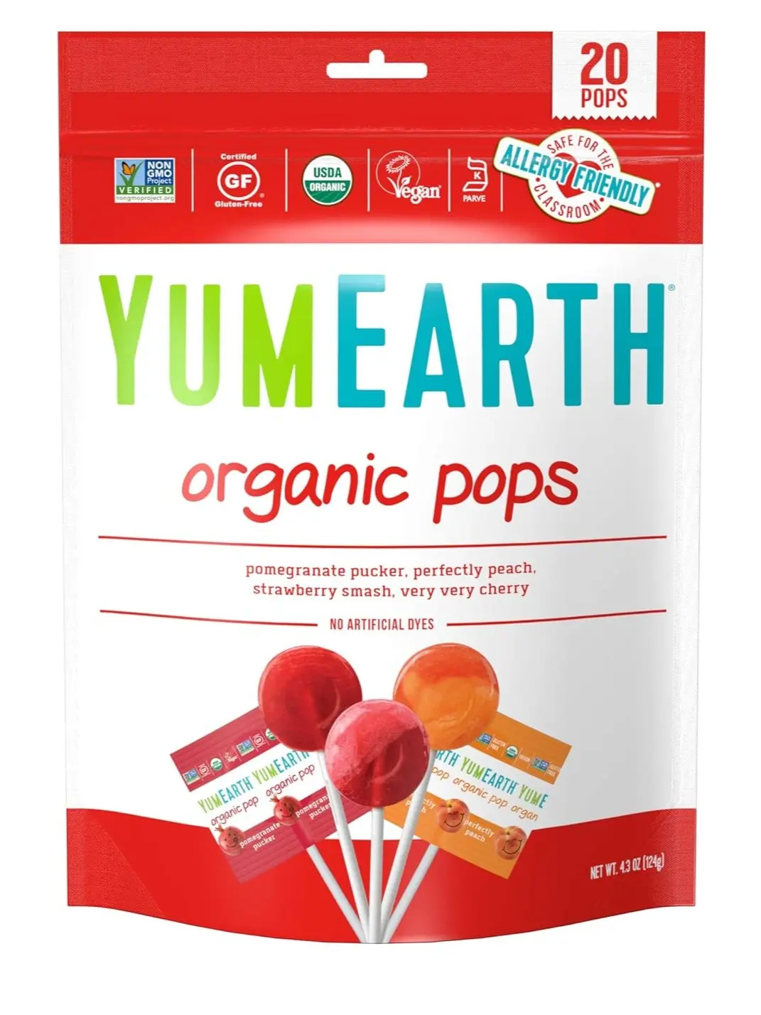 YumEarth Organic Lollipops, Assorted Flavors, 4.3 Ounce, 20 Lollipops - Allergy Friendly, Non GMO, Gluten Free, Vegan, (Packaging May Vary)