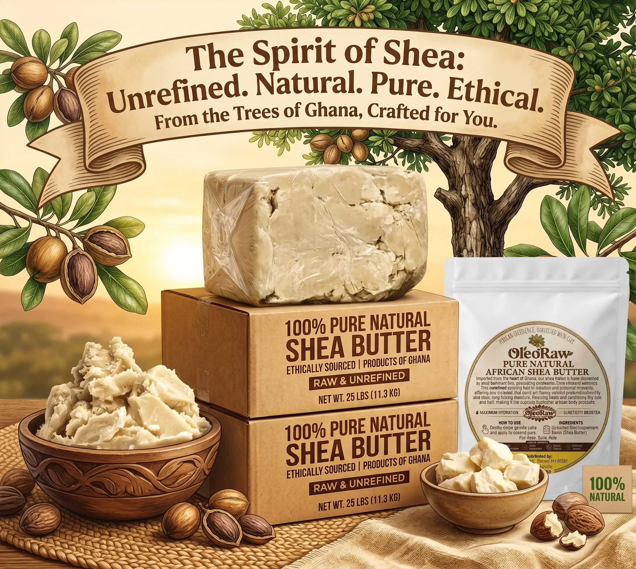 Unrefined Shea Butter, 100% Pure Raw Moisturizer for Body & Hair, Hydrating Skin Repair Treatment for Dry, Itchy Scalp, Body Care, Moisture