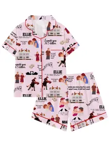 Teen Notebook Movie Pajama Set – Lapel Short Sleeve Loungewear | Loose-Fit All-Season Sleepwear | Cute Geometric Print Gift