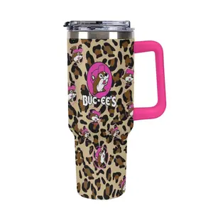Buc-ee's Leopard Print 40oz Tumbler, Pink Travel Coffee Cup, Stainless Steel Water Bottle, Cute Beaver Tumbler, Gift for Her, Cute Beaver Merch, Road Trip Tumbler Gift, Kitchen Drinkware