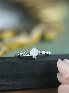 S925 Sterling Silver Opal Decor Adjustable Ring, Fashion Jewelry for Party, Daily Clothing Decor, Trendy All-match & Exquisite Jewelry for Birthday Gift, Solitaire Ring