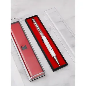 Factory Direct Supply Rectangular Red Lined Plastic Gift Transparent Pencil Case Metal Pen Gift Box Wholesale