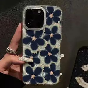 Floral Painted Pattern Luxury Silver Color Feather Silk Texture Phone Case Cover for iPhone XR 11 12 13 14 15 Plus 16 Pro Max 17 Air Series
