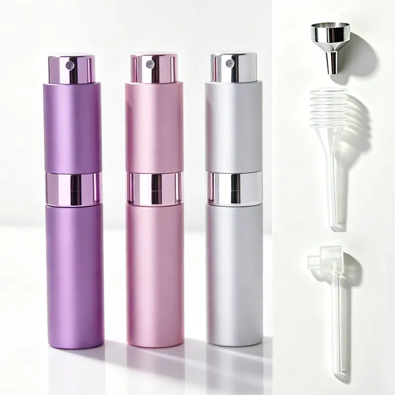 8ml Refillable Travel Perfume/Cologne Atomizer (3-Pack) – Mini, Empty, Portable, TSA-Friendly, Leak-Proof Twist-Up Spray Bottle (Includes Decanting Tools)
