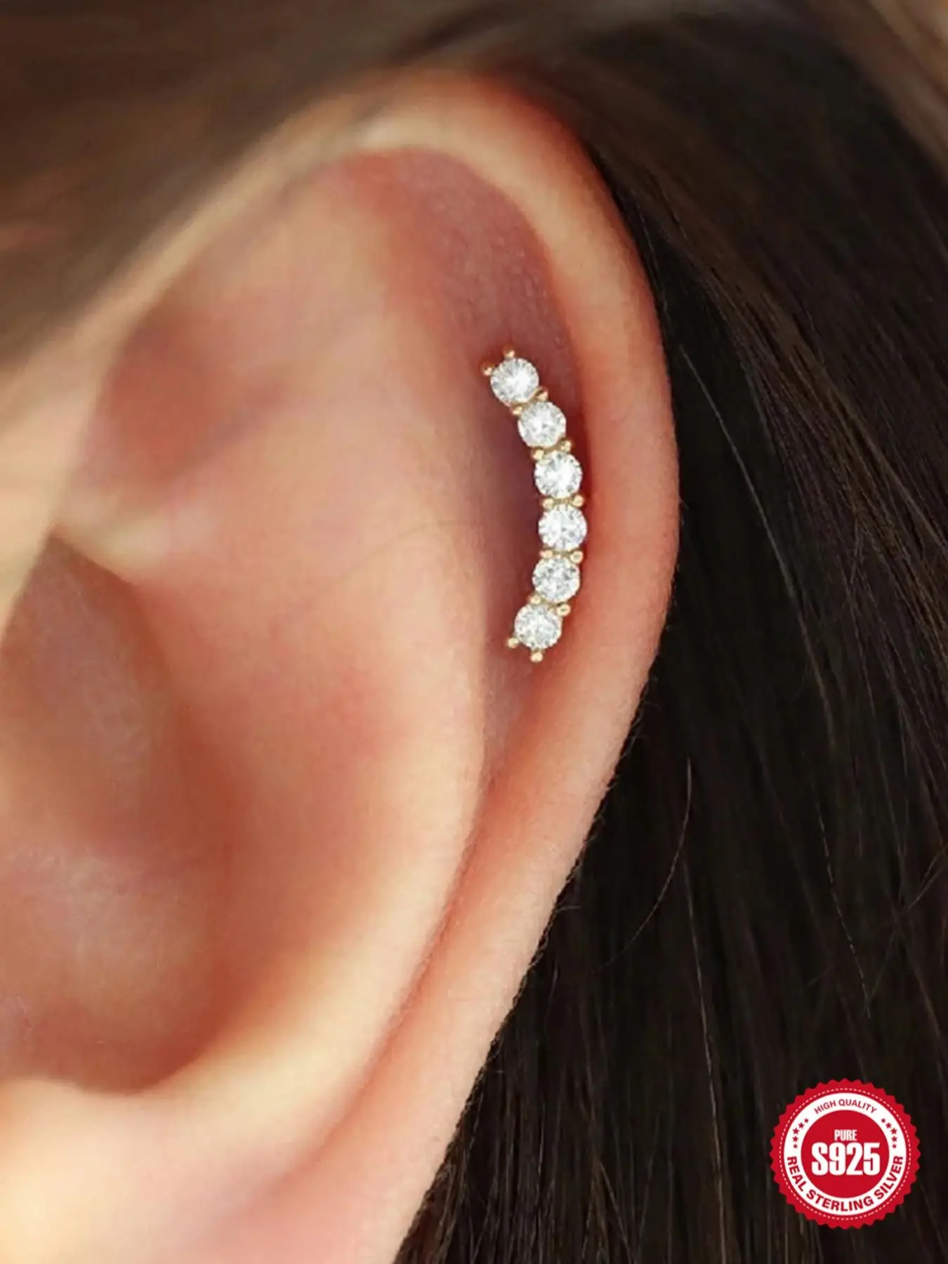 S925 Sterling Silver Women's Elegant Glittering Stud Earring, Exquisite Trendy Cartilage Earring, Fashionable All-match Jewelry for Women & Girls