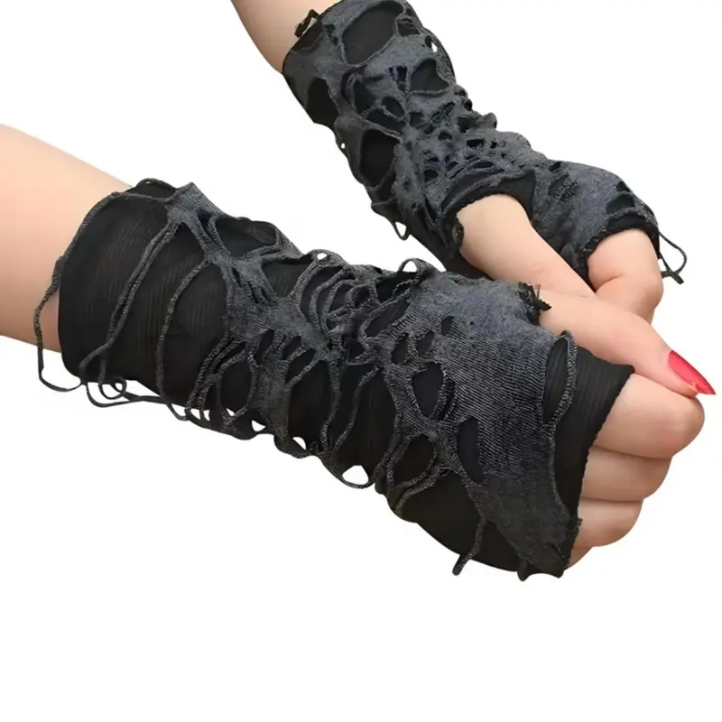 Punk Style Ripped Gloves, Fashionable Textured Gloves for Cosplay, Punk Style Dark Spooky Accessories, Perfect for Halloween, Costume Parties, Party Accessory and Themed Events