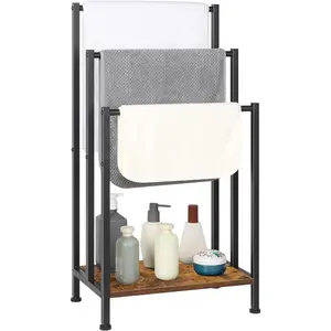 Bathroom Standing Towel Rack, Tierd Towel Drying Rack Standing, Freestanding Towel Racks For Bathroom, Farmhouse Blanket Ladder Holder With Storage Shelf, Towel Holder Stand For Bathroom Laundry Room