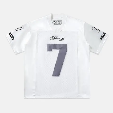 Inflation Men's Oversized Embroidered Mesh Short-Sleeve Football Tee - 95% Polyester 5% Spandex, Breathable T-Shirt, Relaxed Fit, Print Design, Embroidery Sportswear, Hip Hop Streetwear, Casual Outings Top, Size M
