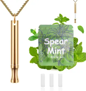 LAMKHOO Breathing Necklace to Quit Smoking and Vaping with Refillable Mint Pods Stop Smoking Aids Fidget Necklace Smokeless Inhaler for Adults