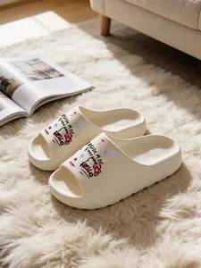 1 Pair HELLO Graffiti Letter Flower Printed Thick Sole Slippers, Sweet Cool Y2K Style, Non-slip Soft Sole, Indoor & Outdoor Dual-use, Open Toe Slides, Casual Slippers