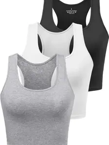Sports Crop Tank Tops for Women Cropped Workout Tops Racerback Running Yoga Tanks Cotton Sleeveless Gym Shirts 3 Pack