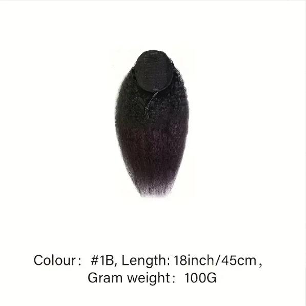 Chic Yaki Straight 100% Human Hair Ponytail Extension, Clip & Drawstring Secure Fit, 1B Natural Color, 10-20 Inch 100g, Versatile Natural Style for All Women