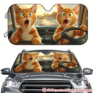 2D high-definition printing of orange cat car sunshade for 1pc driving. The car sunshade effectively blocks sunlight and is suitable for decorating the front windshield of RVs, trucks, and SUVs