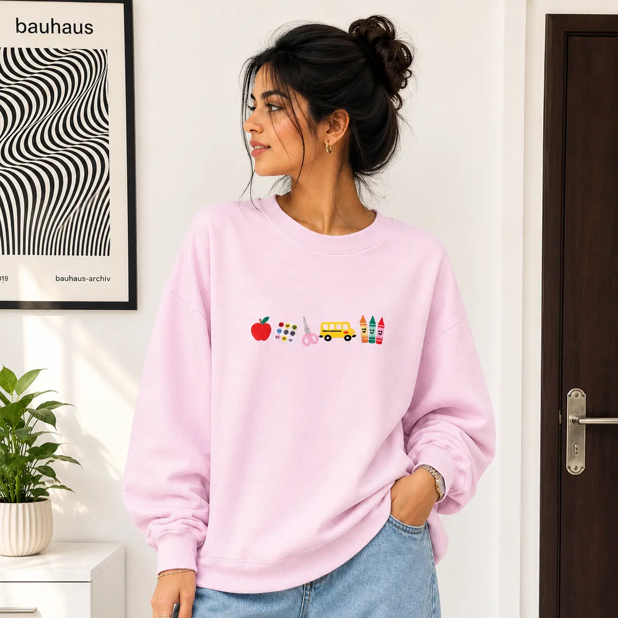 Teacher Life Embroidered Sweatshirt | Cute Teacher Icons Crewneck | Personalized Teacher Pullover | Back to School Gift | Teacher Appreciation Crewneck