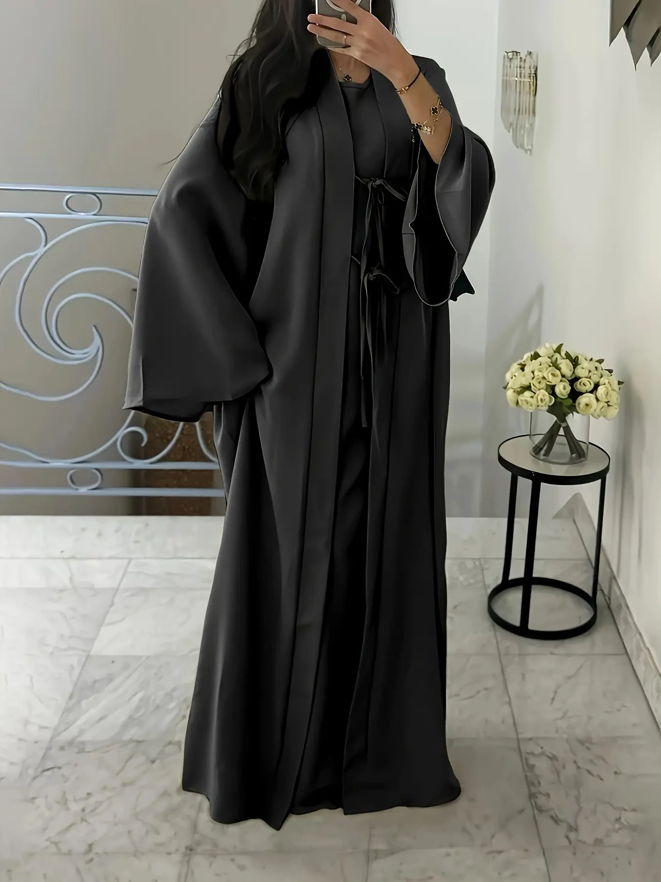 Elegant Two-Piece Set, Long Cardigan Jacket & Vest Dress Combo, Fashionable Abayas, Perfect for Special Occasions