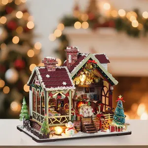 Handmade DIY Christmas Cabin Model Kit, Wooden DIY Kit, 3D Miniature House Puzzle Toy, Creative Gift Idea for Holiday Season, Unique Craft Project