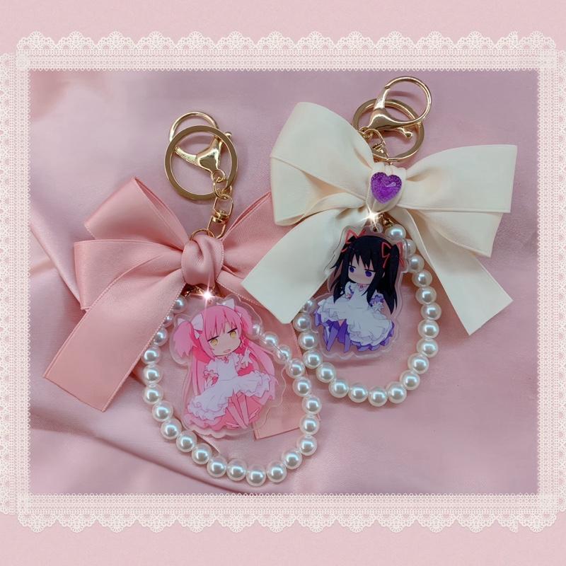 Puella Magi Madoka Magica Homura Madoka Anime Manga Kawaii Githuc Lolita EGL Keychain Purse Bag Charm with Bow and Unique Design