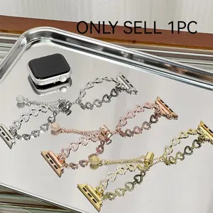 High-End Gorgeous Fashion Women's Heart-Shaped Hollow Diamond Apple Watch Band, Wearable Accessory, Compatible with Series 11-1 Se, Replaceable Wristband, Smart Watch Straps